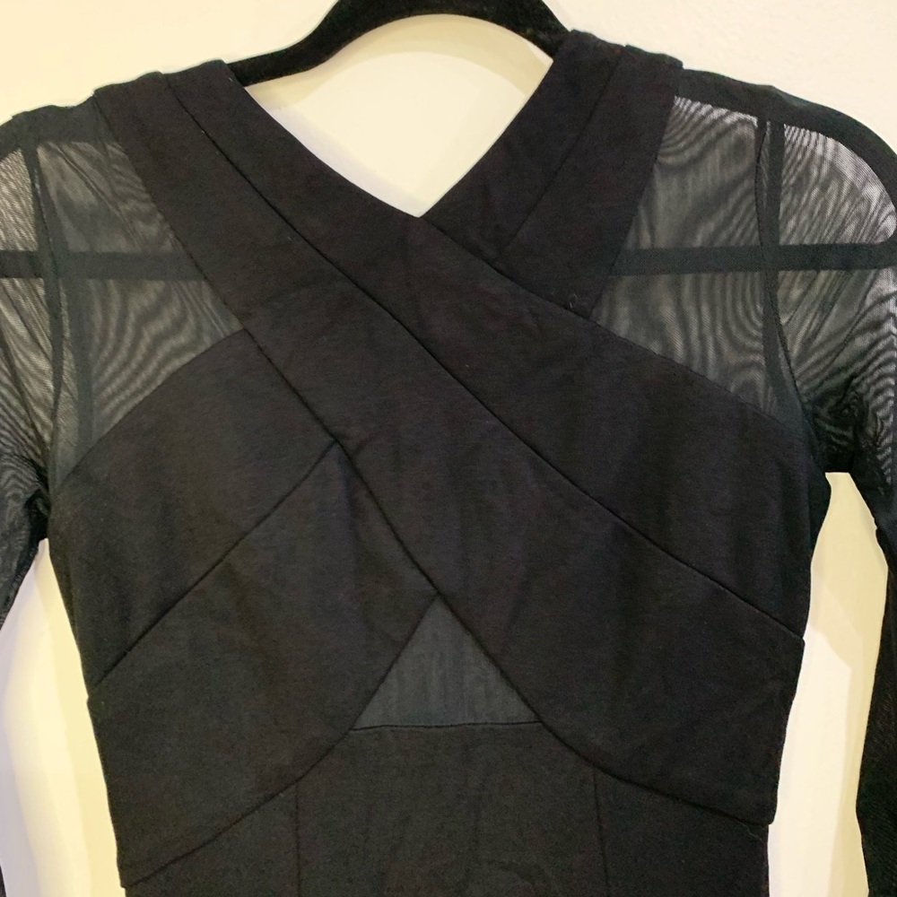 Black Dress Stretch Sheer Long Sleeves Elegant Romantic Goth Formal Party Event